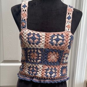 American Eagle Outfitters Crochet Patchwork Tank Top - Blue, Pink, Cream